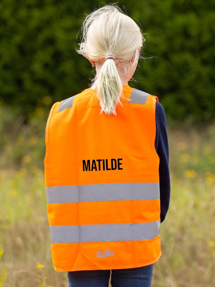 Hoppin Refleksvest Orange Barn - Navnetrykk
