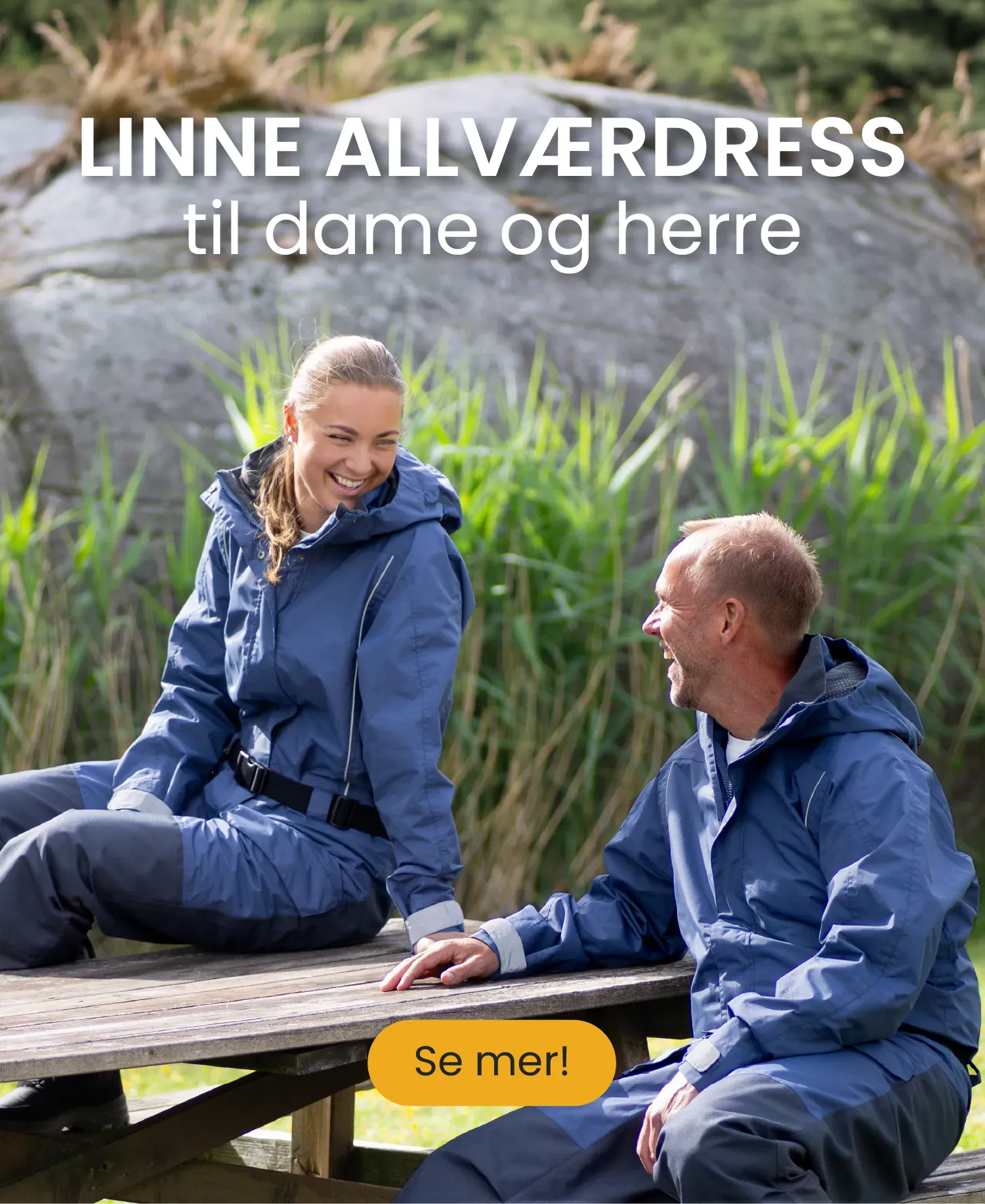 mann kjører trillebår med dame. ha det gøy i allværstøy fra hoppin